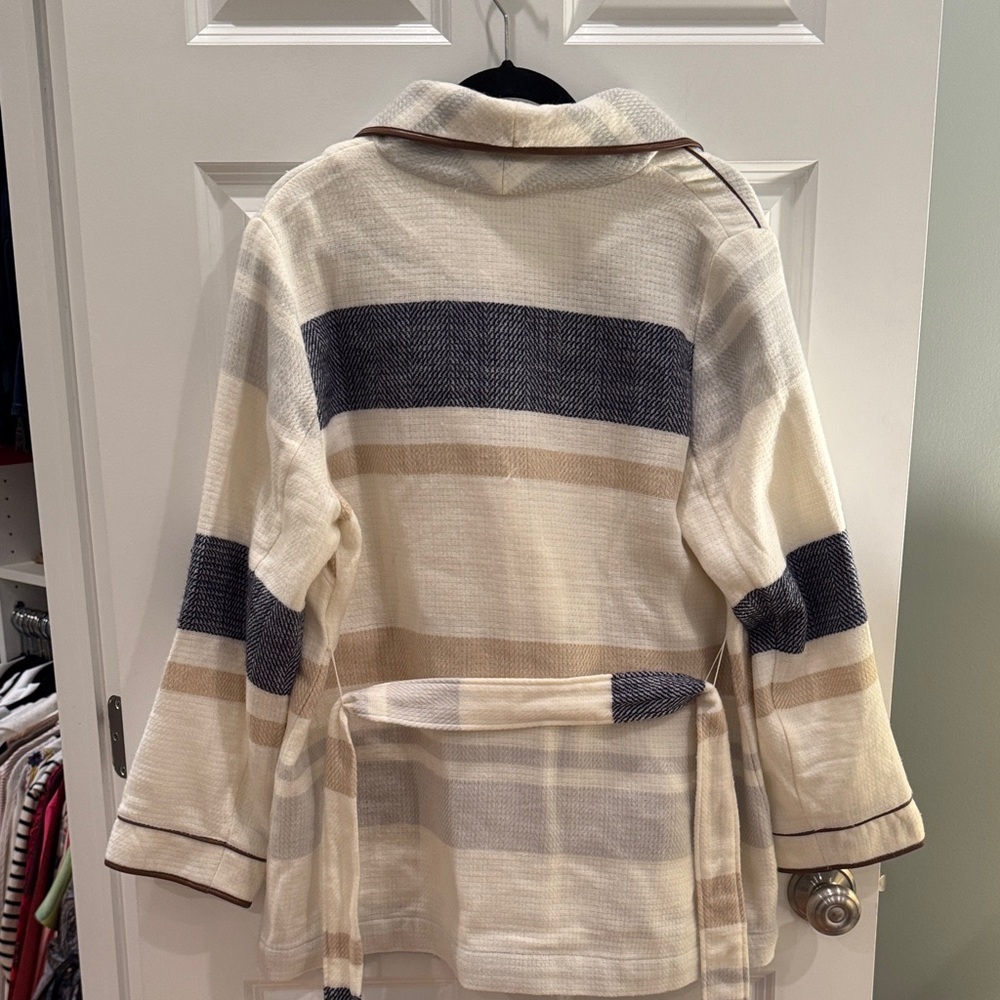 Chico's Cream and Navy Striped Jacket - Picture 4 of 6